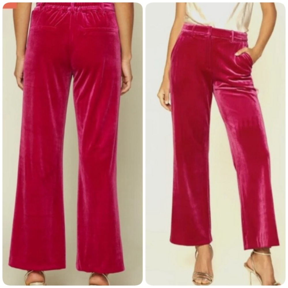 Skies Are Blue Velvet Magenta Pink Wide Flared Leg Pants Stretch Small Flare S